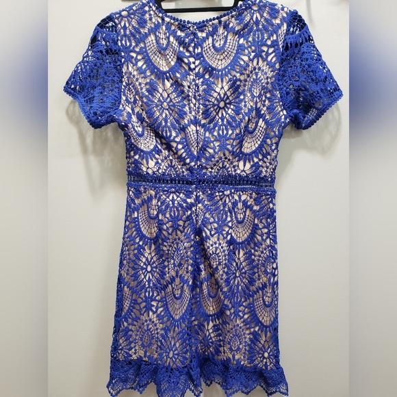Hidden Label Royal Blue Crochet Lace Dress, Lined, Size Small - Picture 2 of 9